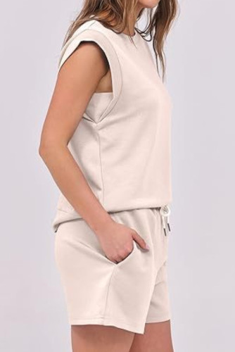 Solid Color Hooded Round Neck Top ShortsTwo-Piece Set