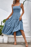 Solid Color Suspender Square Collar Waist Cinching Dress