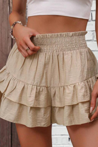 Solid Color Ruffled High Waisted Wide Leg Shorts