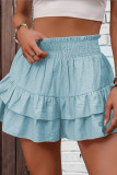 Solid Color Ruffled High Waisted Wide Leg Shorts