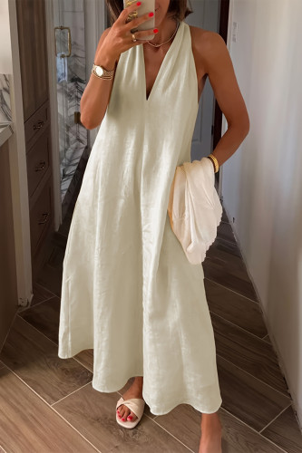 V-Neck Sleeveless Solid Color Dress