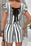 Summer Ruffled Short Sleeved Printed Jumpsuit
