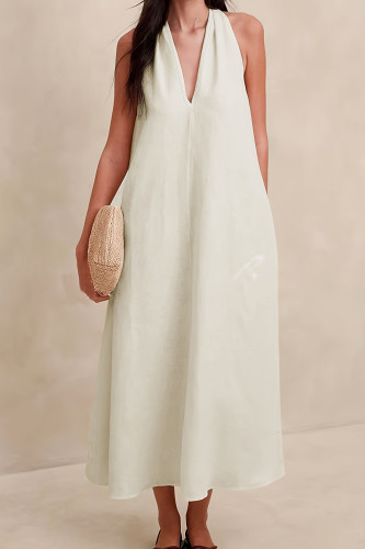 V-Neck Sleeveless Solid Color Dress