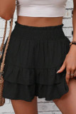 Solid Color Ruffled High Waisted Wide Leg Shorts