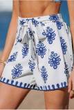 Bohemian Printed Lace Up Mid Waist Loose Shorts