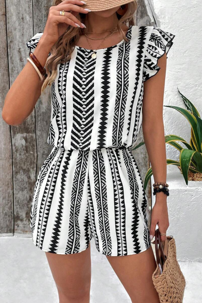Summer Ruffled Short Sleeved Printed Jumpsuit