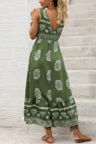 Ethnic Style Sleeveless V-Neck High Waisted Dress