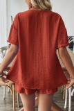 Solid Color Lace Up Shirt Shorts Two-Piece Set