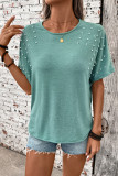 Solid Color Nail Bead Round Neck Backless T-Shirt