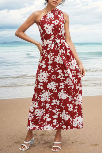 Summer Flower Print One Shoulder Dress