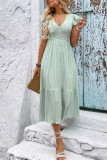 Light Green V-Neck Ruffled Short Sleeved Dress