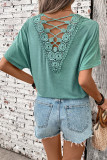 Solid Color Nail Bead Round Neck Backless T-Shirt