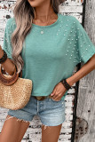 Solid Color Nail Bead Round Neck Backless T-Shirt
