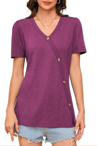 Solid Color Bubble Short Sleeved V-Neck T-Shirt