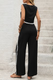 Black/White Contrasting Sleeveless Vest Pants Two-Piece Set