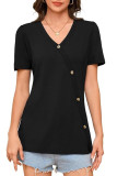 Solid Color Bubble Short Sleeved V-Neck T-Shirt