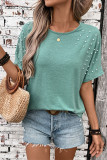 Solid Color Nail Bead Round Neck Backless T-Shirt