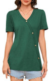 Solid Color Bubble Short Sleeved V-Neck T-Shirt