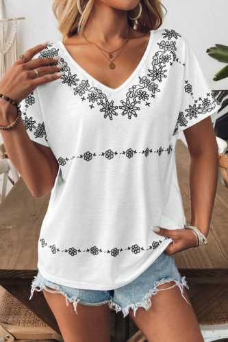 Loose Casual Round Neck Short Sleeved V-Neck T-Shirt