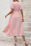 Summer V-Neck Lantern Short Sleeve Slit Dress