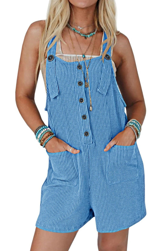 Summer Striped Sleeveless Pocket Jumpsuit