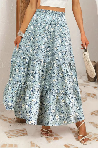 Summer Floral Print High Waisted Skirt