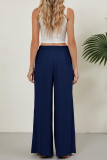 High Waisted Button Solid Color Wide Leg Pants