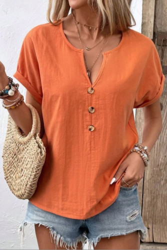 Summer Button V-Neck Short Sleeved T-Shirt