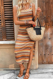 Holiday Style Sleeveless Striped Printed Vest Dress