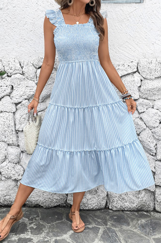 Striped Ruffle Edge Sleeveless Camisole Dress