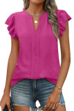 Ruffled Short Sleeved V-Neck Textured Shirt