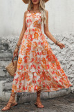 V-Neck Camisole Floral Print Backless Dress