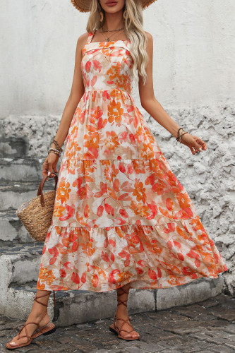 V-Neck Camisole Floral Print Backless Dress
