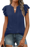 Ruffled Short Sleeved V-Neck Textured Shirt