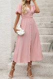 Summer V-Neck Lantern Short Sleeve Slit Dress