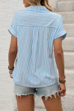 Lapel Striped Printed Short Sleeved Cardigan Shirt