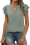 Ruffled Short Sleeved V-Neck Textured Shirt