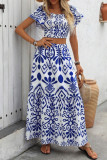 Square Neck Printed Short Sleeved Skirt Two-Piece Set