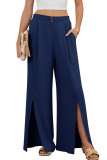 High Waisted Button Solid Color Wide Leg Pants