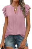 Ruffled Short Sleeved V-Neck Textured Shirt