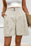 Solid Color High Waisted Button Casual Shorts