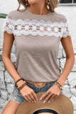 Fashion Round Neck Lace Patchwork Short Sleeved Shirt