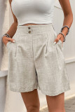 Solid Color High Waisted Button Casual Shorts
