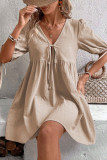 Loose Deep V-Neck Lace Up Short Sleeved Dress