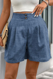Solid Color High Waisted Button Casual Shorts