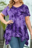 Tie Dye V-Neck Irregular Short Sleeved T-Shirt