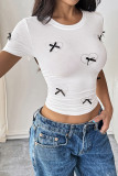 Hot Stamping Heart-Shaped Three-Dimensional Bow T-Shirt