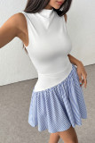 Striped Printed Sleeveless Half High Neck Dress