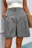 Solid Color High Waisted Button Casual Shorts