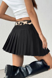 Summer Leopard Print Waist Belt Pleated Skirt